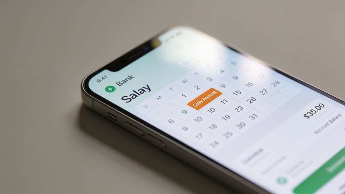 Calendrier bancaire avec salaires en attente sur ecran