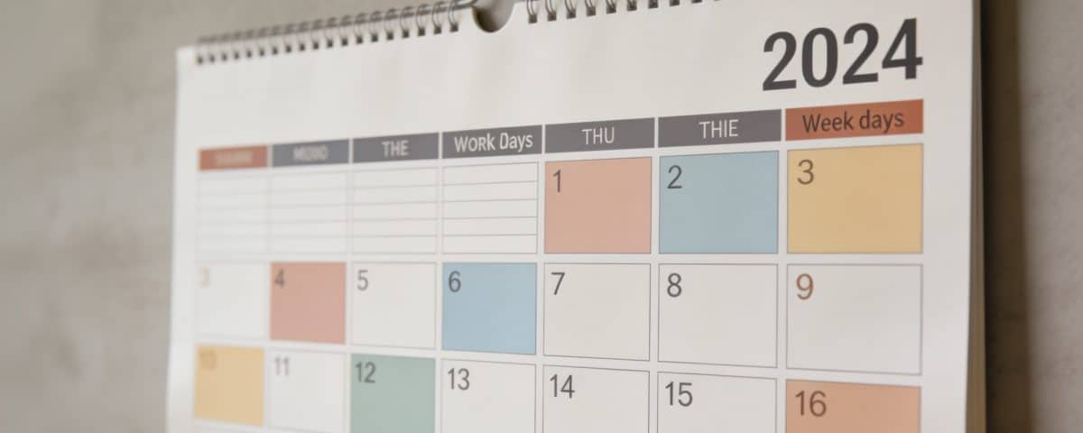 calendrier mural 2024 avec jours travailles surlignes