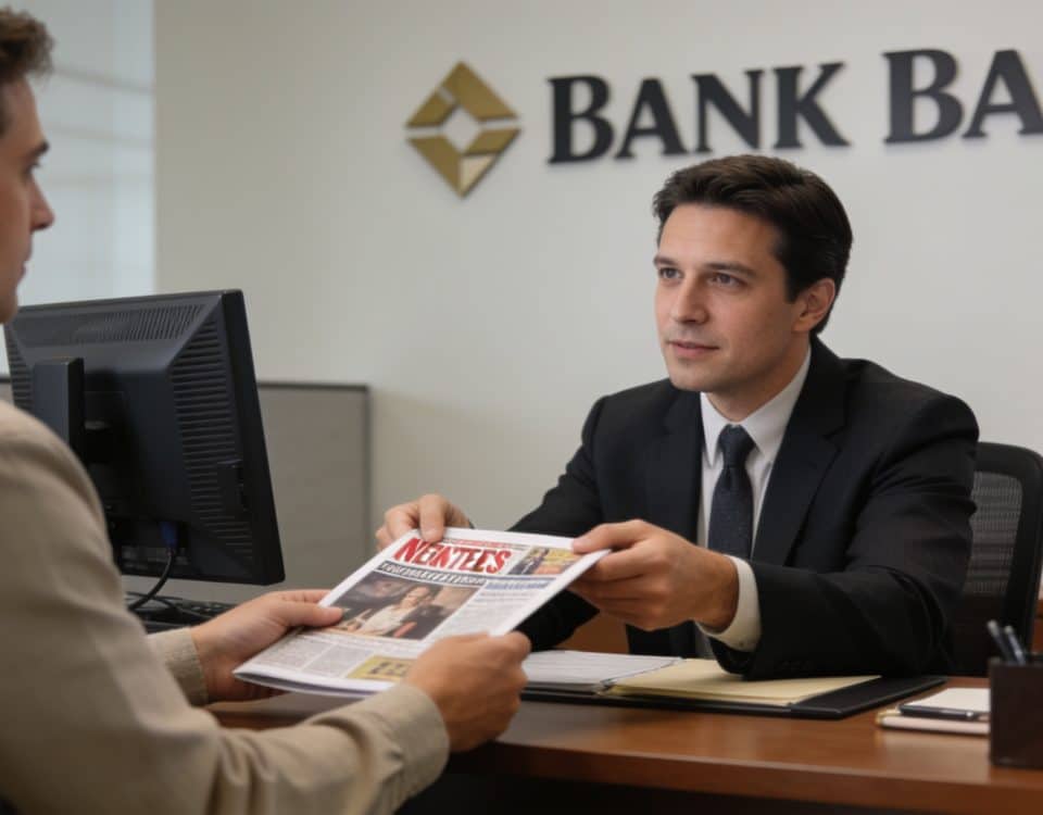 Client assis devant conseiller bancaire annulant abonnement magazine