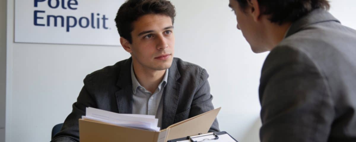 demandeur d emploi assis devant conseiller pole emploi