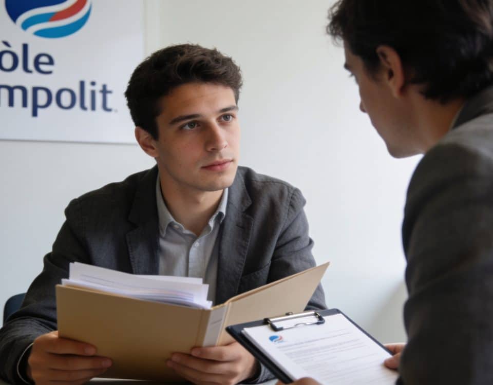 demandeur d emploi assis devant conseiller pole emploi