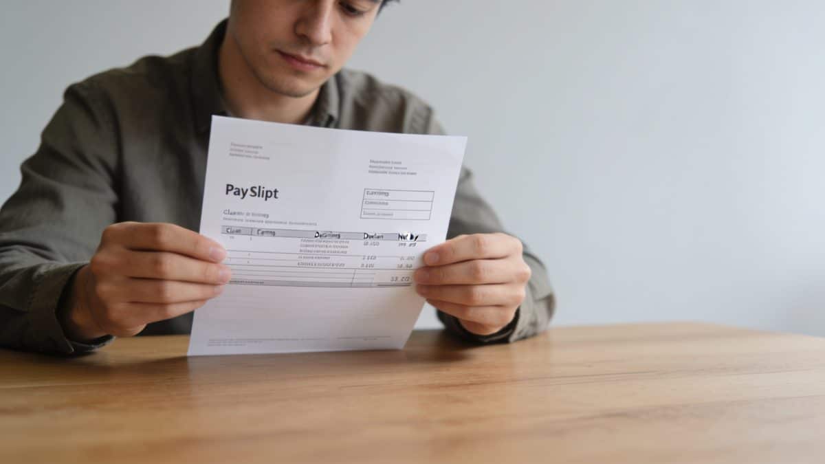 Demandeur demploi regarde fiche de paie detaillee