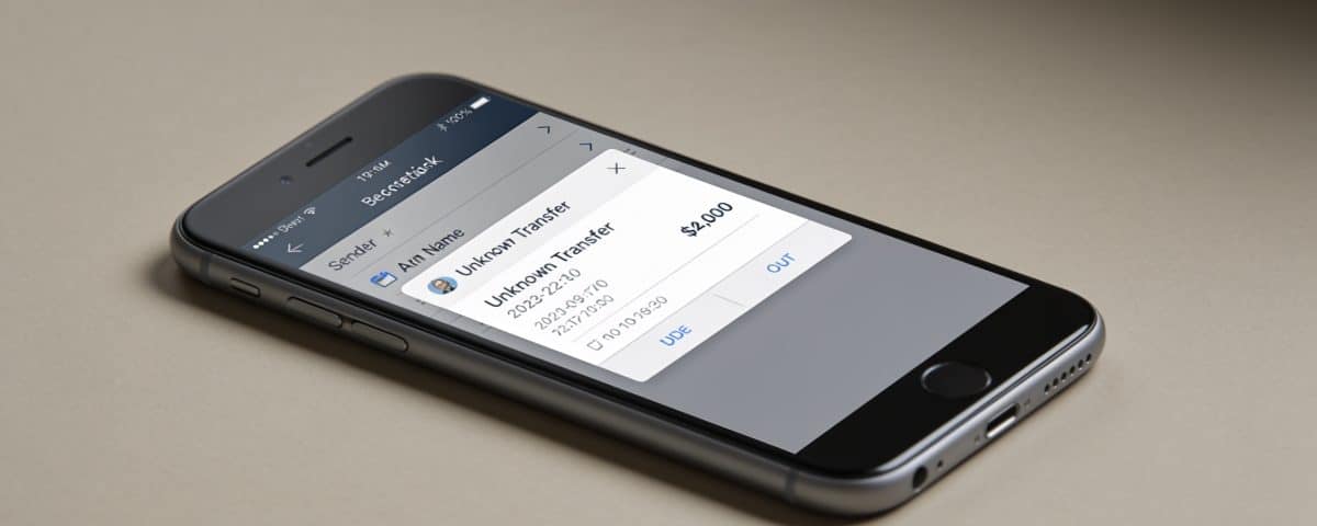 ecran de smartphone affichant notification de virement inconnu