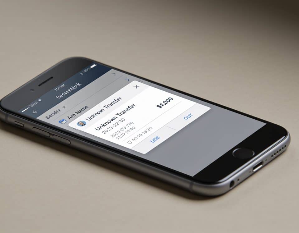 ecran de smartphone affichant notification de virement inconnu