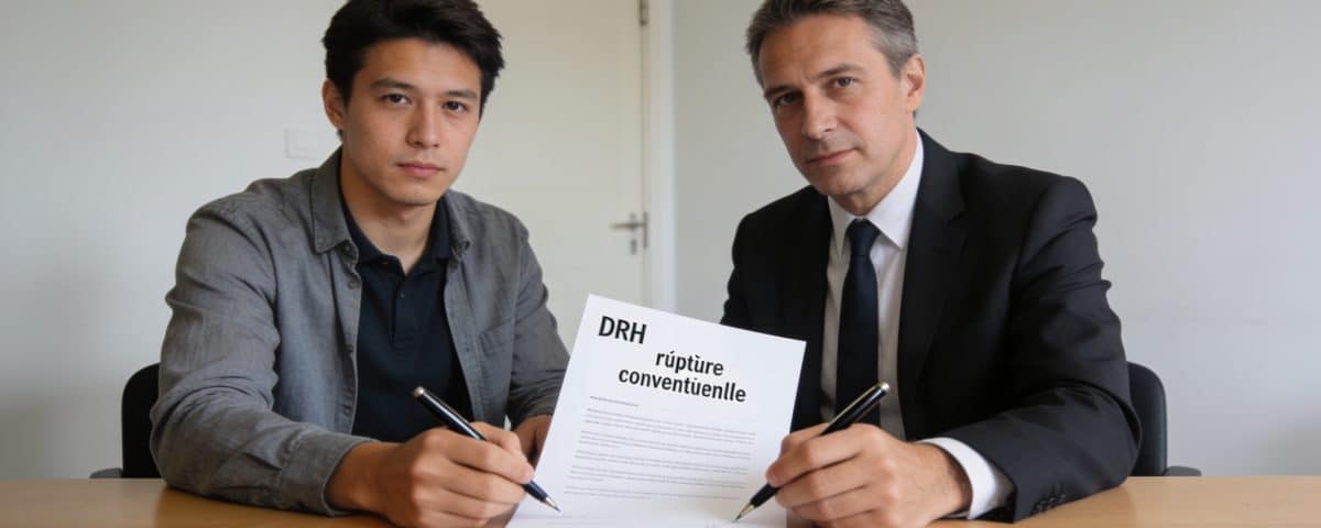 Employe et DRH signant une rupture conventionnelle