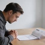 Employe freelance pensif devant bureau vide et facture