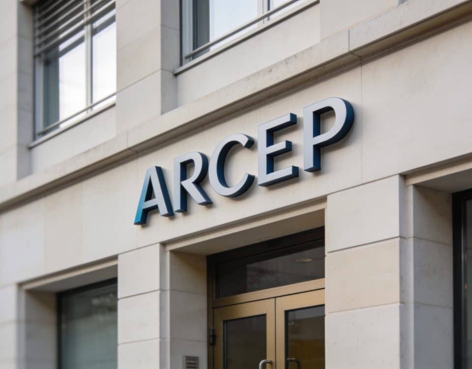 faade dun immeuble de bureaux avec logo arcep