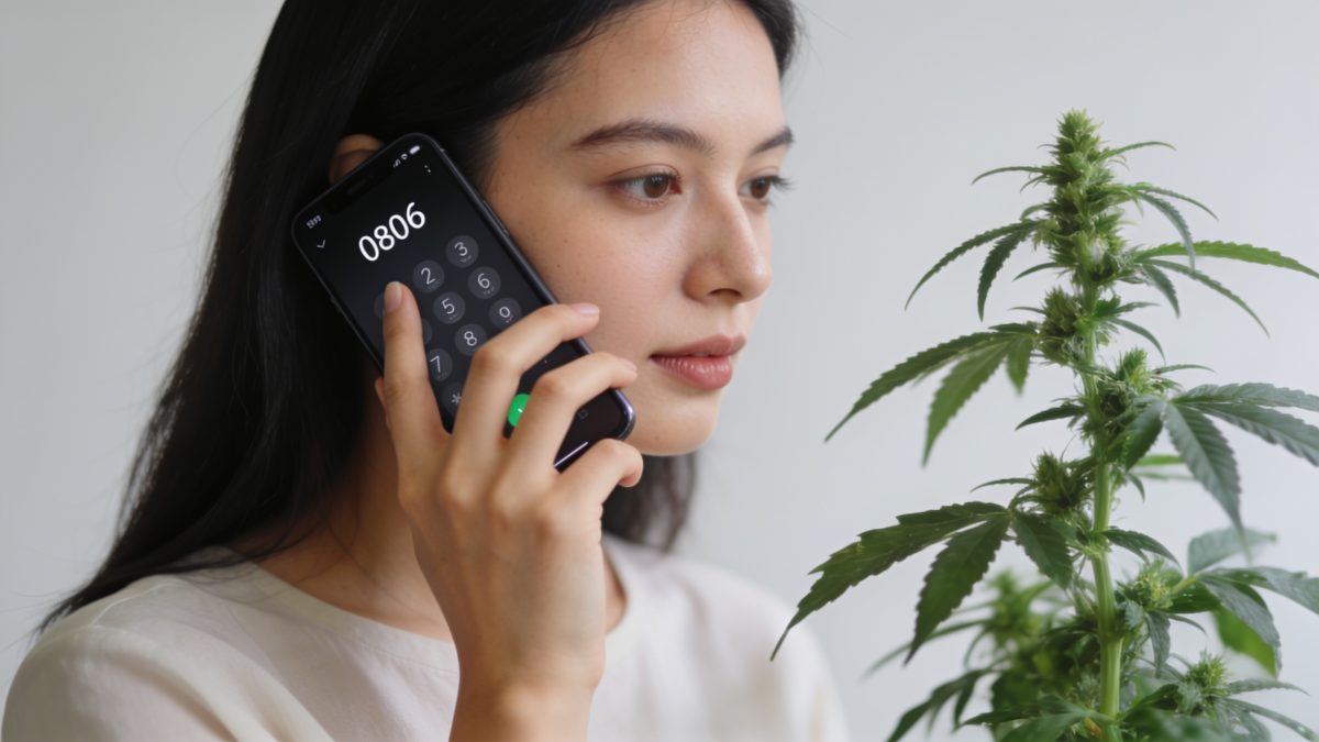 Femme appelant un numero vert 0806 sur smartphone