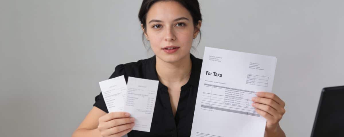 Femme assise bureau declarant tickets restaurant impots
