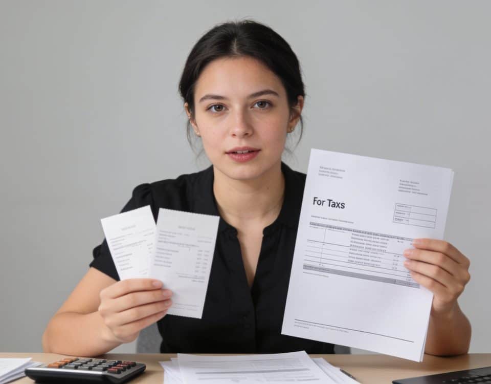 Femme assise bureau declarant tickets restaurant impots