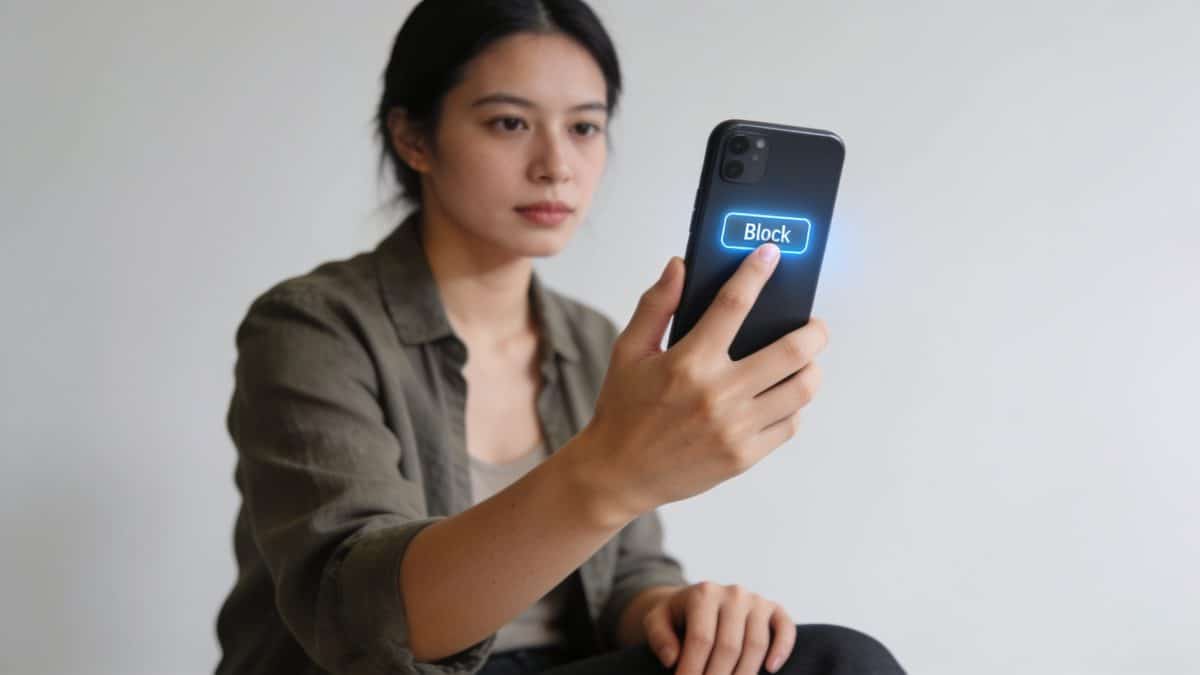 Femme bloque un numero inconnu sur smartphone
