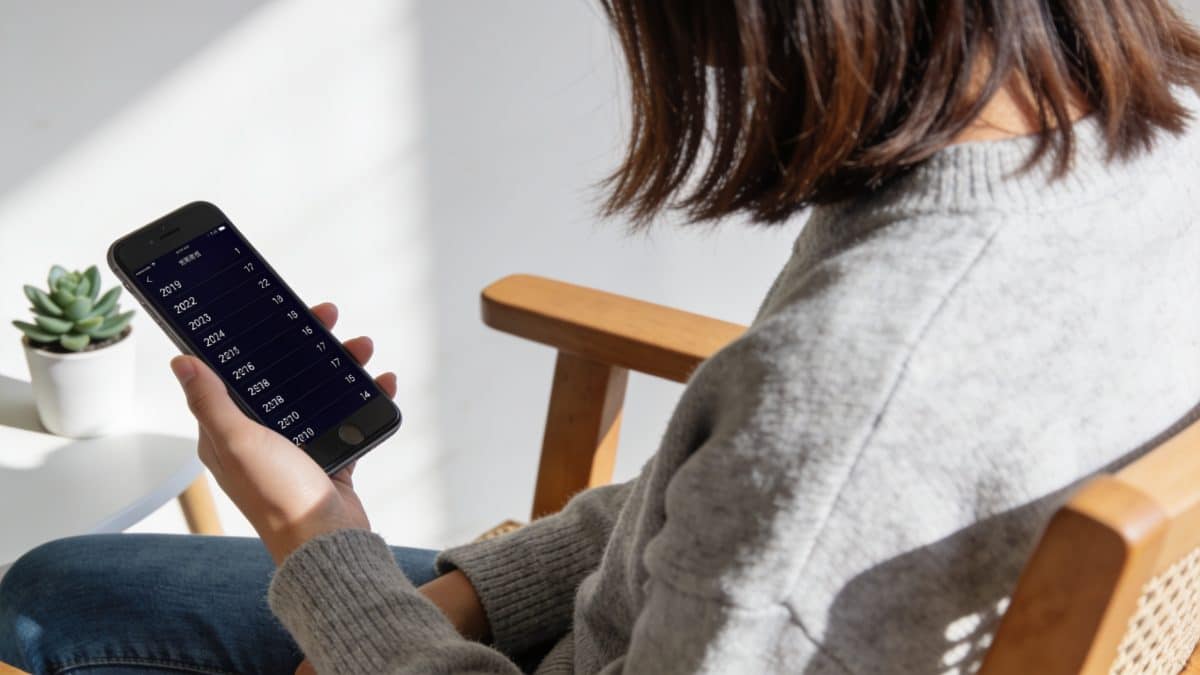 Femme regardant smartphone affichant liste de numeros