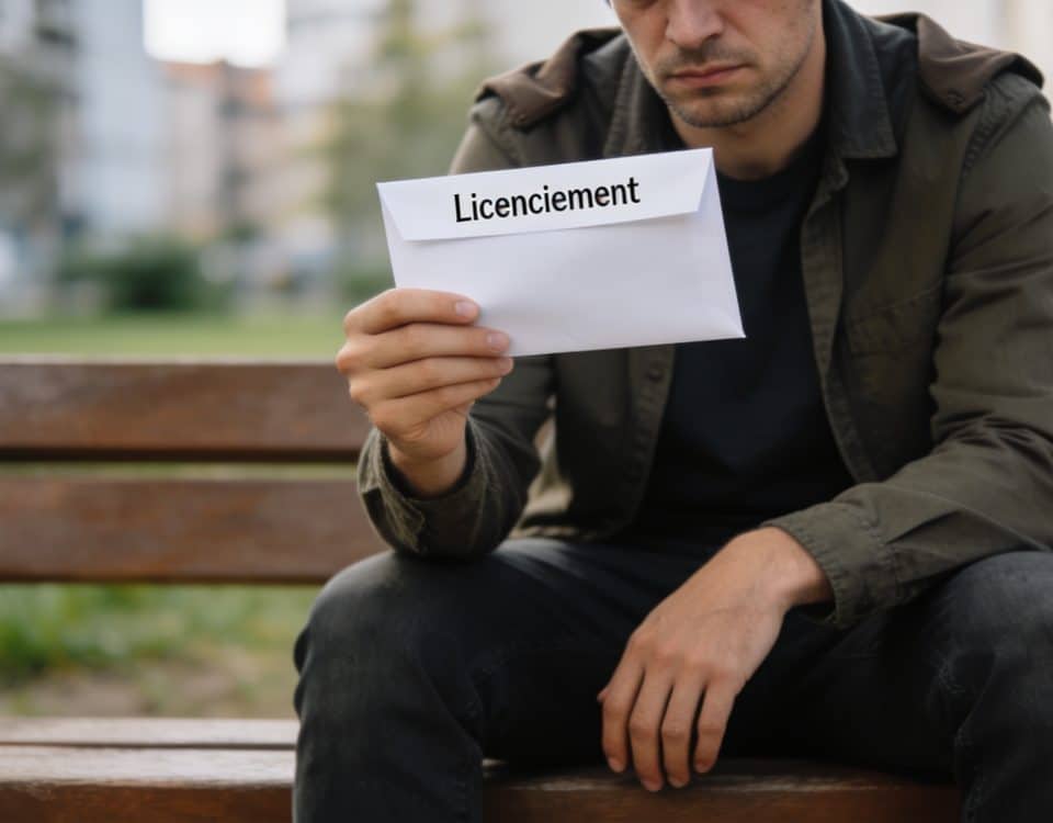 Homme assis sur un banc tenant une lettre de licenciement
