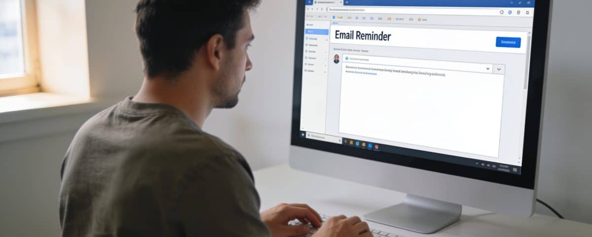homme assis devant ordinateur envoyant email de rappel