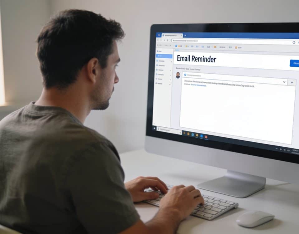 homme assis devant ordinateur envoyant email de rappel