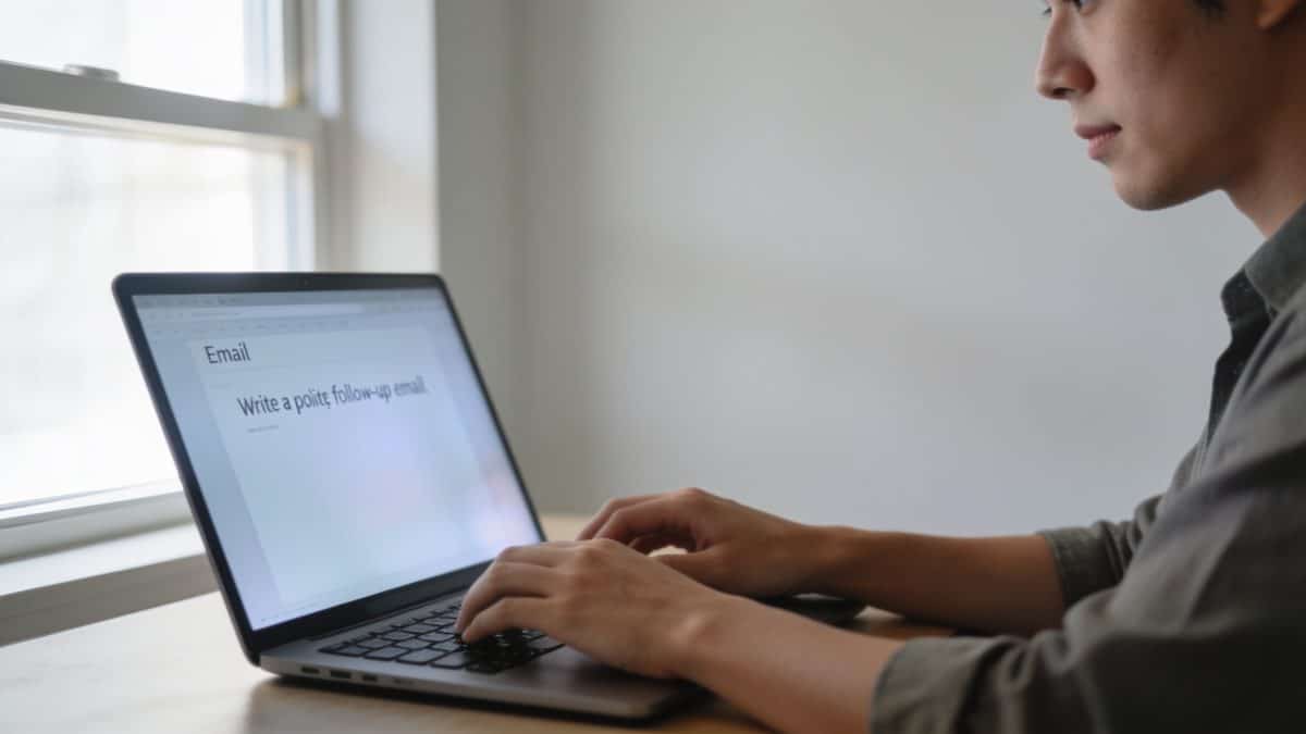 Main ecrivant un email de relance poli