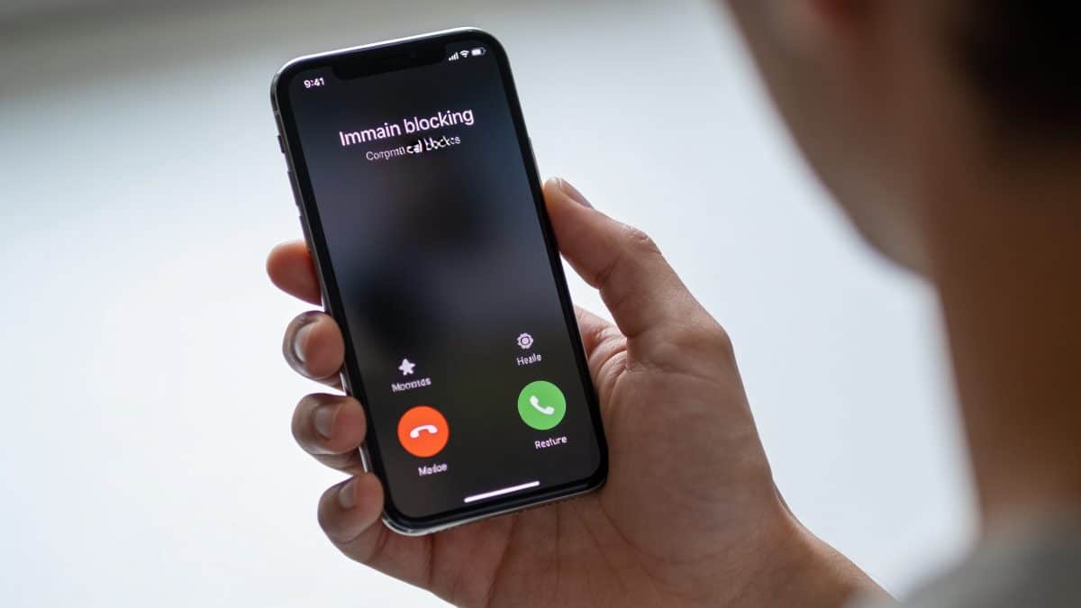Main tenant smartphone affichant ecran blocage dappel