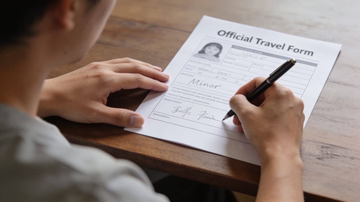 Parent signant formulaire officiel pour voyage mineur