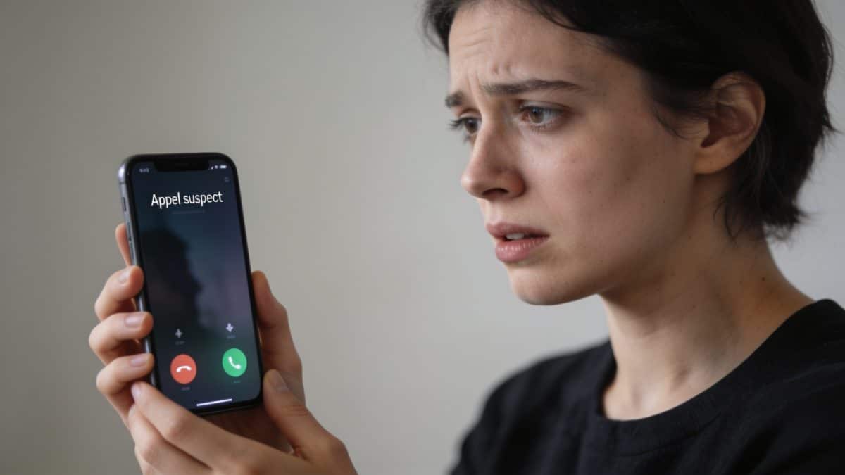 Personne inquiete regardant son telephone affichant appel suspect