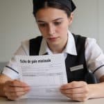 Serveuse luxembourgeoise verifiant fiche de paie minimale