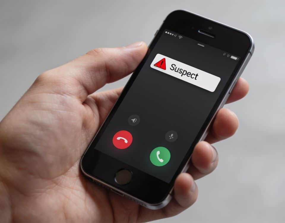 Smartphone en main affichant appel entrant suspect