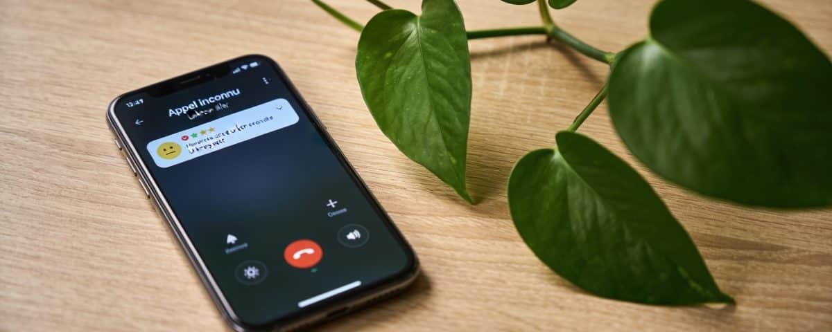 Smartphone affiche appel inconnu avec avis negatifs