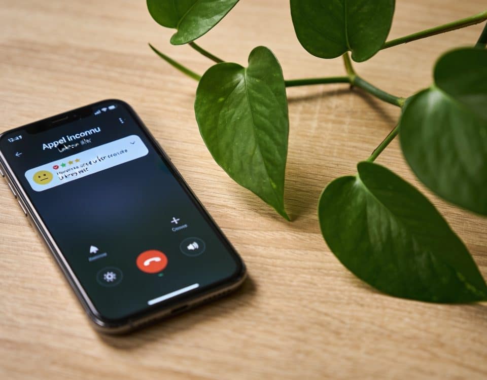 Smartphone affiche appel inconnu avec avis negatifs