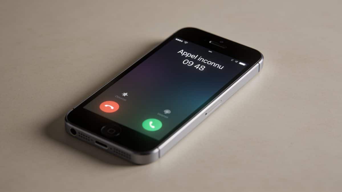 Smartphone affiche appel inconnu 09 48 ecran lumineux