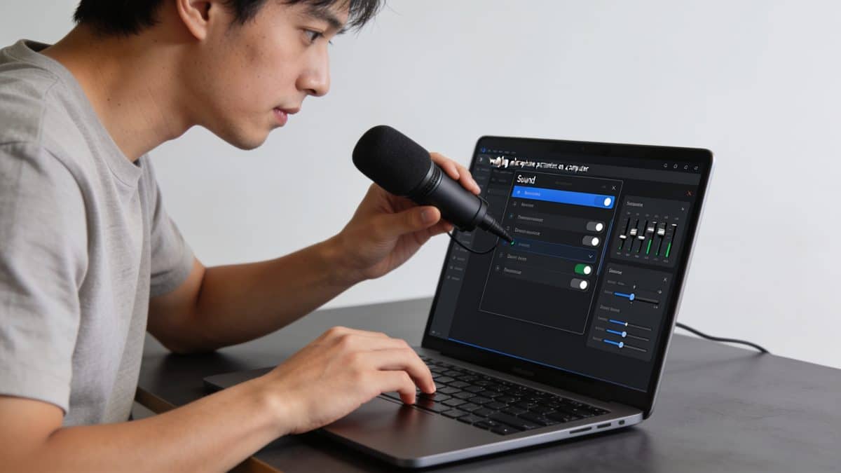 Utilisateur verifiant les parametres micro sur ordinateur