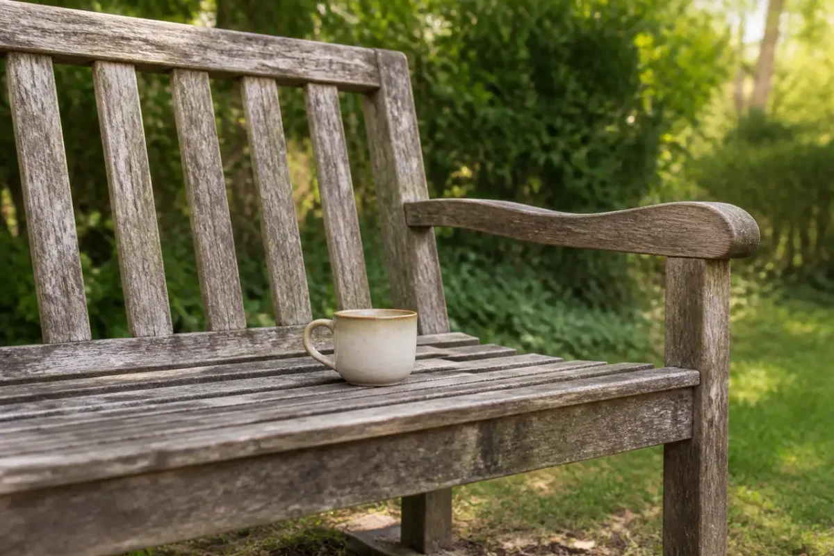 Aidante souffle seule sur un banc de jardin