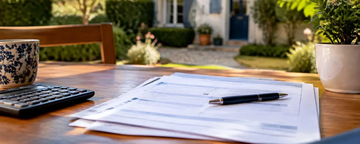 Avis fiscal papier posé sur table devant maison