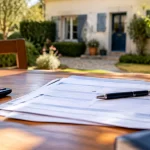 Avis fiscal papier posé sur table devant maison