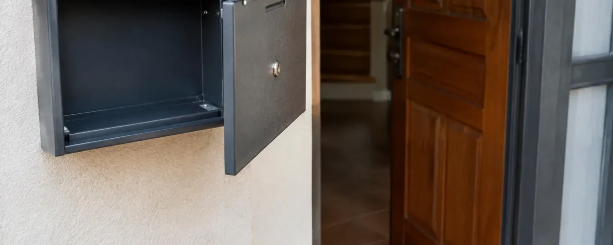 Boite aux lettres vide pres de la porte entrouverte