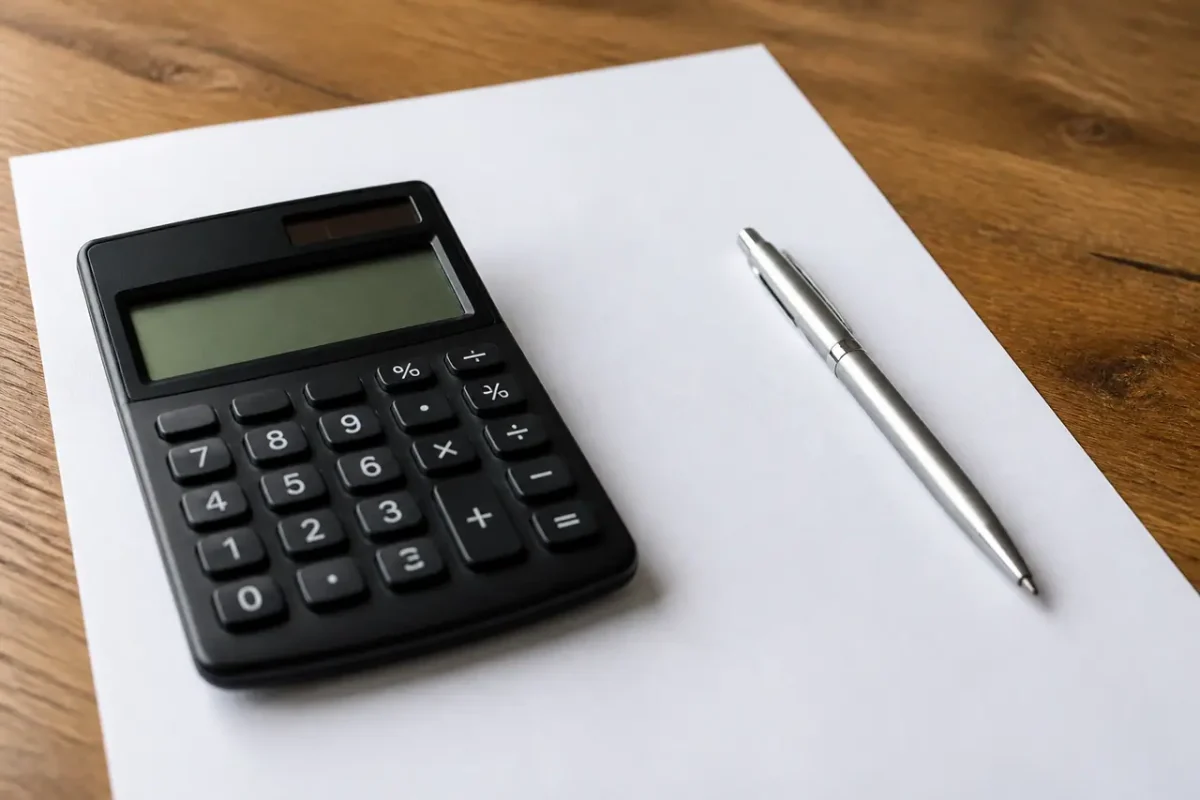 Calculatrice et stylo sur un contrat papier
