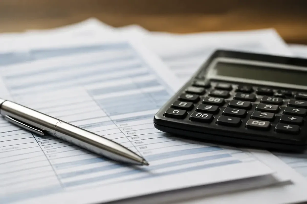 Calculatrice et stylo poses sur un formulaire fiscal