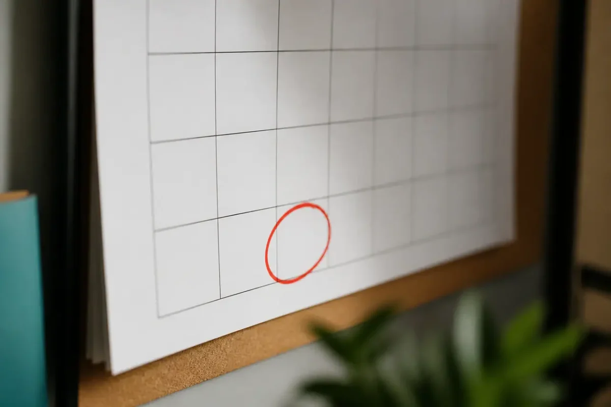 Calendrier mural avec case entouree en rouge