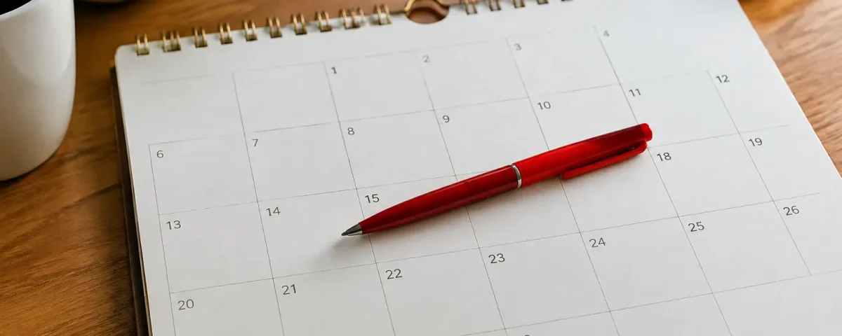 Calendrier de novembre ouvert, un stylo rouge en travers