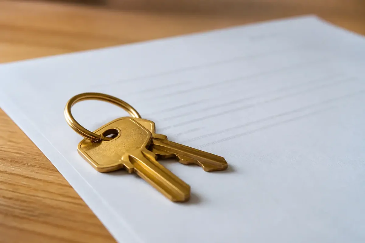Cles en laiton posees sur un contrat de location