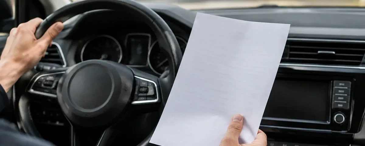 Conducteur assis au volant tenant un papier