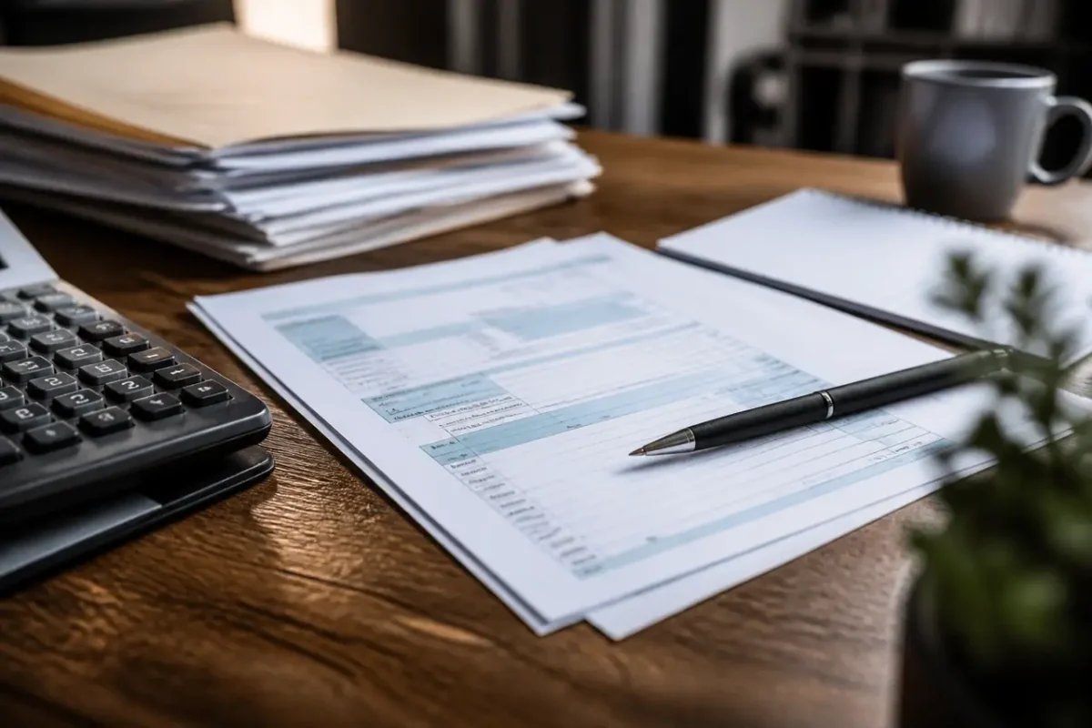 Conseiller pointant un formulaire fiscal sur un bureau