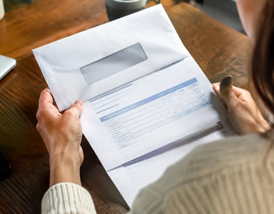 Lettre de rappel imprimee posee sur une facture