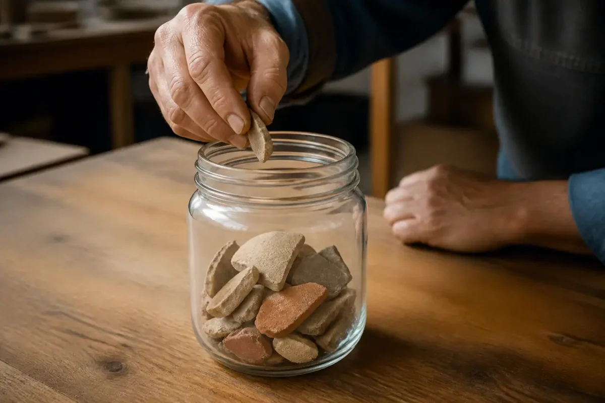 Main deposant pieces dans bocal en verre sur table