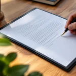 Main signant un formulaire sur un bureau