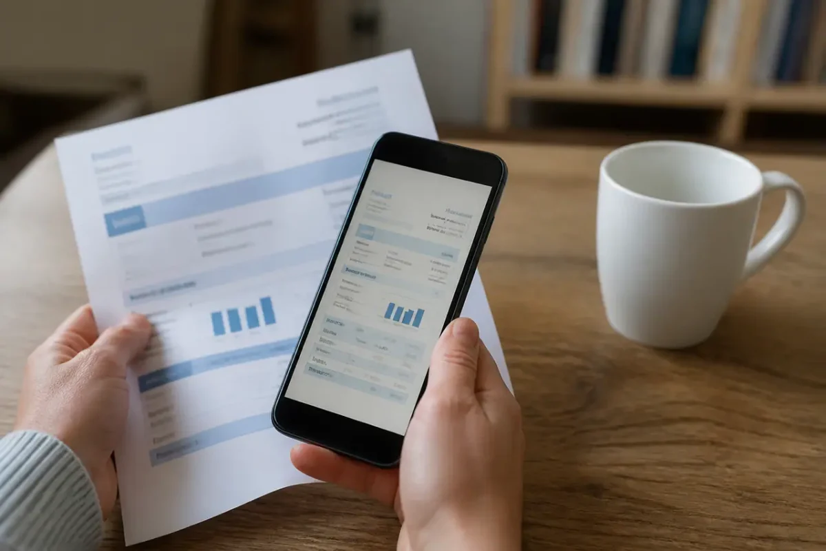 Mains tenant un smartphone affichant une facture energie