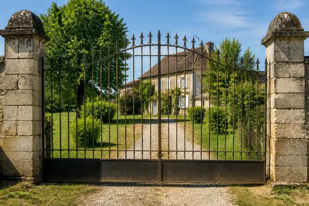 Maison de campagne ancienne avec portail en fer