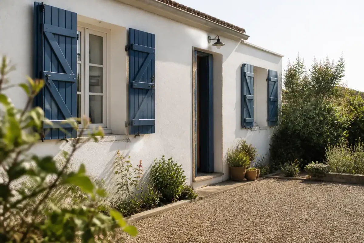 Maison familiale avec entree exterieure separee et volets bleus