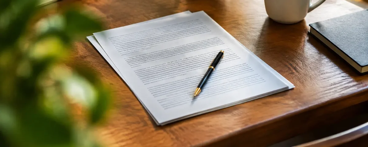Personne lisant document papier avec stylo sur bureau