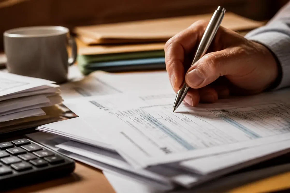 Main tenant un stylo sur un formulaire fiscal