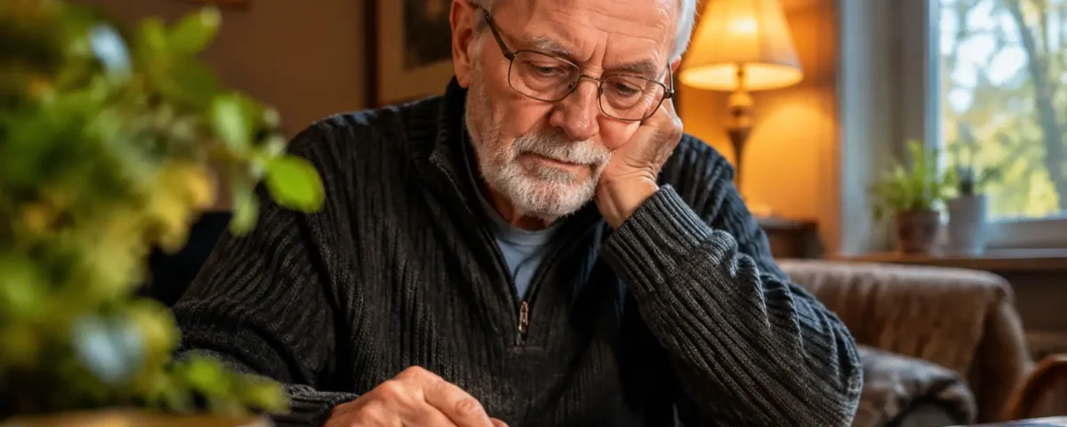 Vieil homme assis devant une pile de pieces